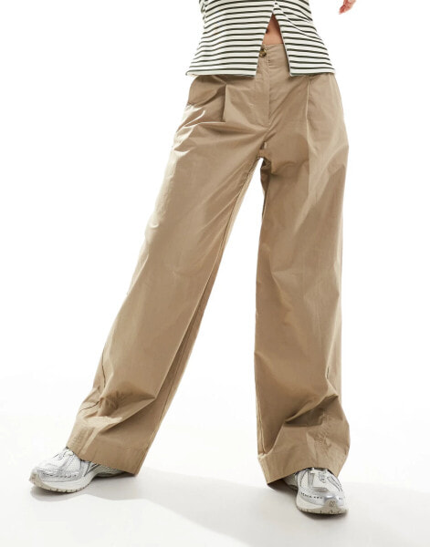 Mango straight leg button front slouchy trousers in beige