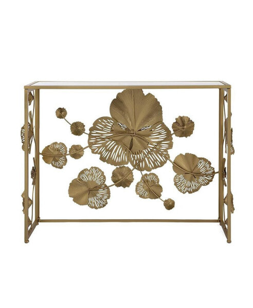 Gold Console Table with Mirrored Glass Top, Modern Entryway Table