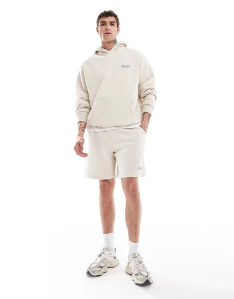 Abercrombie & Fitch small scale logo baggy fit sweat shorts in beige CO-ORD