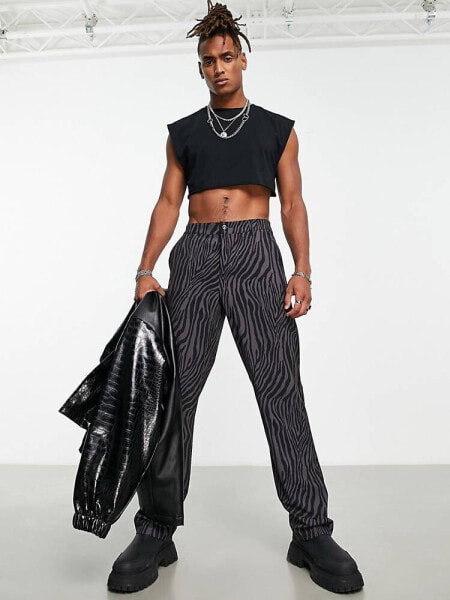 ASOS DESIGN relaxed trousers in zebra print