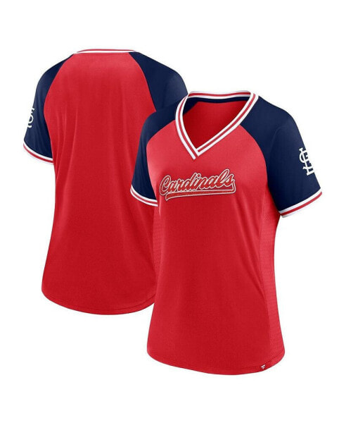 Women's Red St. Louis Cardinals Glitz and Glam League Diva Raglan V-Neck T-shirt