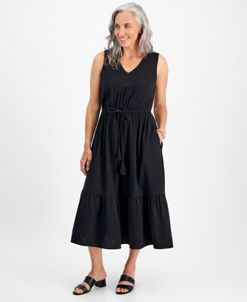 Petite Cotton Sleeveless Midi Dress, Created for Macy's