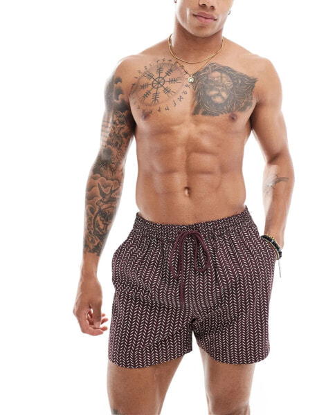 South Beach print stripe swim short in dark red