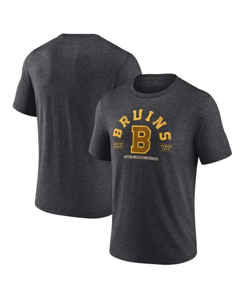 Men's Heather Charcoal Distressed Boston Bruins Centennial The Early Years Tri-Blend T-shirt