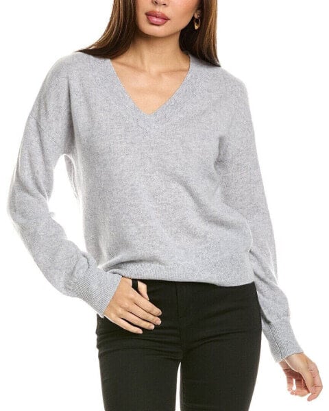 Forte Cashmere Gathered Sleeve V-Neck Cashmere Sweater Women's