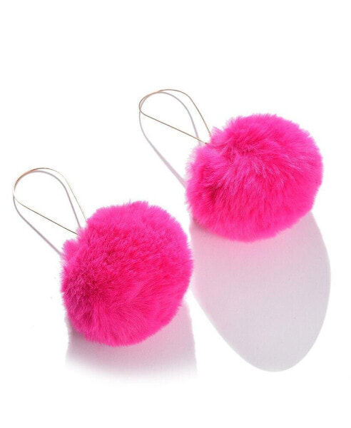 Women's Pink Fur Ball Drop Earrings