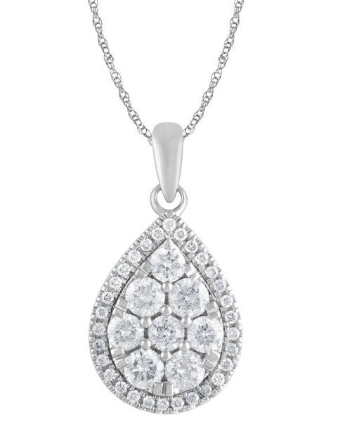 Macy's diamond Pear Halo 18" Pendant Necklace (3/4 ct. t.w.) in 14k White Gold