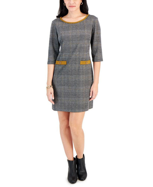 Petite 3/4-Sleeve Faux-Pocket Sheath Dress