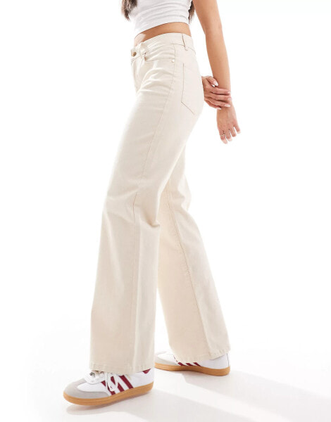 Object mid rise twill wide leg jeans in cream