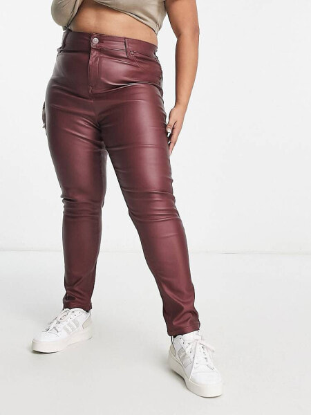Yours coated skinny jean in burgundy