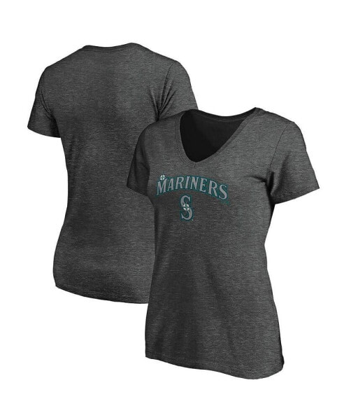 Women's Heathered Charcoal Seattle Mariners Team Logo Lockup V-Neck T-shirt