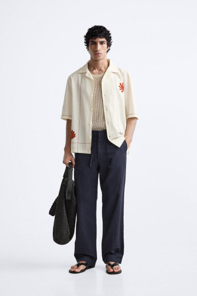 LINEN - COTTON EMBROIDERED SHIRT