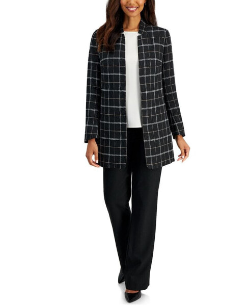 Petite Plaid Star-Collar Open-Front Topper Jacket