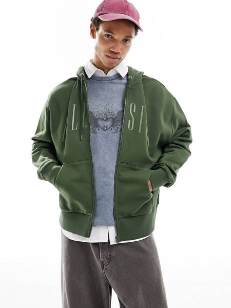 COLLUSION zip through hoodie with logo in green