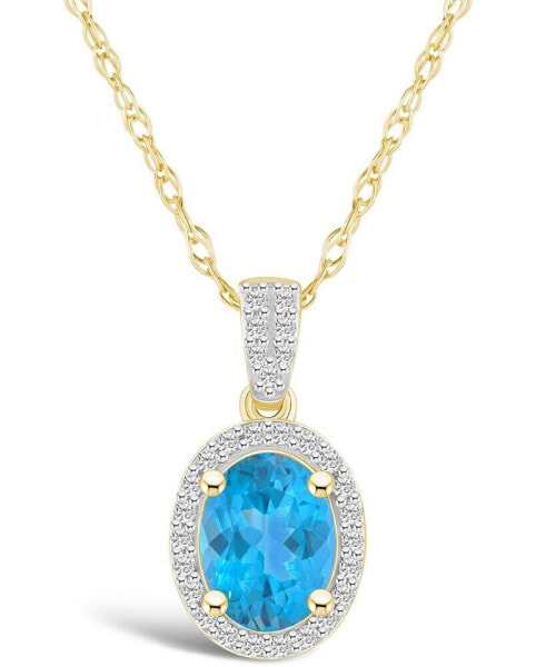Topaz (1-3/5 ct. t.w.) and Lab Grown Sapphire (1/6 ct. t.w.) Halo Pendant Necklace in 10K Yellow Gold