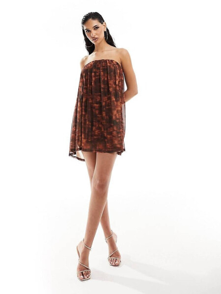 ASOS DESIGN mesh bandeau mini dress in brown animal print