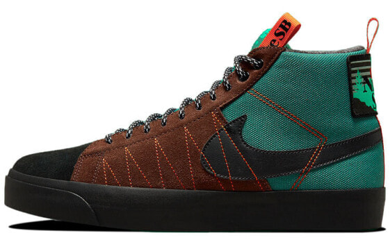 Кроссовки культовые Nike Blazer Mid SB Zoom PRM - черно-коричнево-зеленые (DC8903-300)