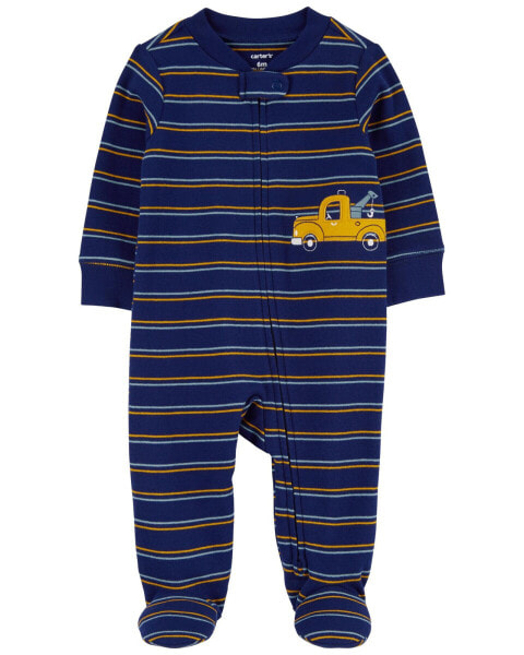 Baby Striped Truck 2-Way Zip Cotton Sleep & Play Pajamas Preemie (Up to 6lbs)