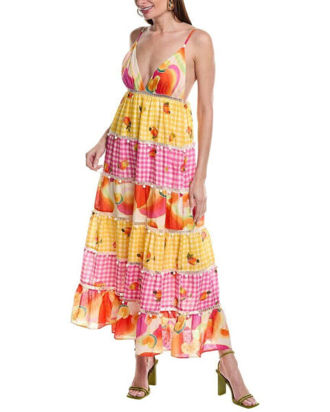 Farm Rio Mixed Picnic Cashew Maxi Dress Women's Yellow Xl