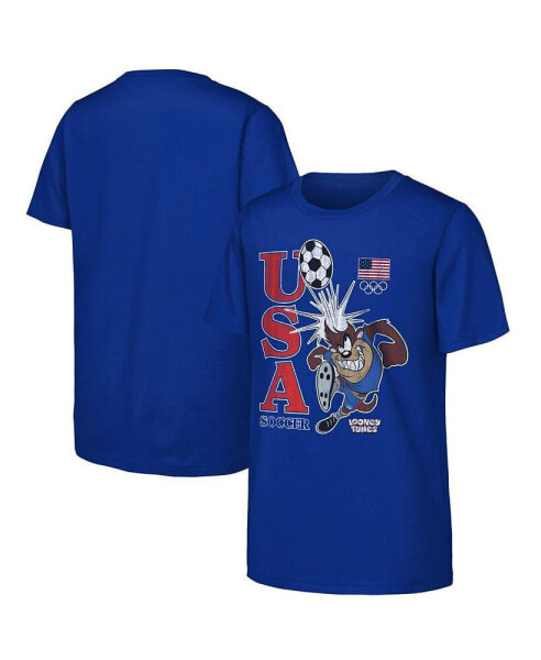 Big Boys and Girls Tasmanian Devil Royal Team USA Looney Tunes Soccer T-Shirt