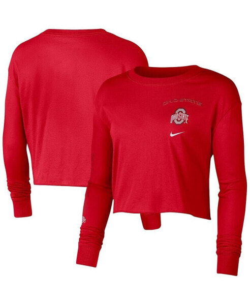 Women's Scarlet Ohio State Buckeyes 2-Hit Cropped Long Sleeve T-shirt