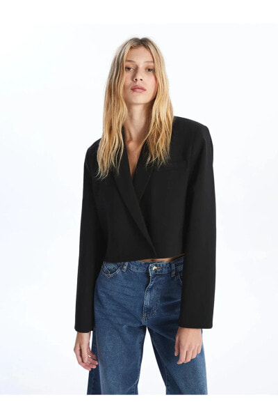 LCW Vision Düz Uzun Kollu Crop Kadın Blazer Ceket