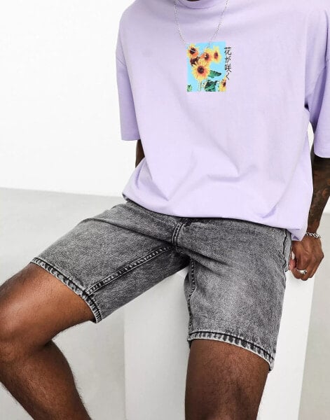 Only & Sons – Locker geschnittene Jeans-Shorts in grauer Waschung