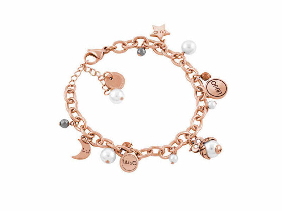 Pink gilded steel bracelet with beads Tropical Dream LJ1633