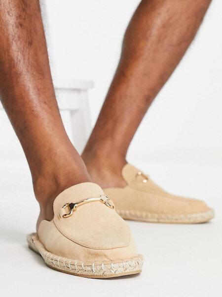 ASOS DESIGN slip on mule espadrilles in stone faux suede with snaffle
