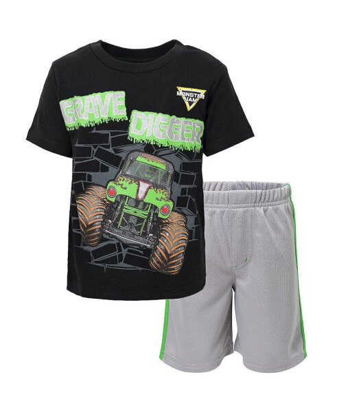 Toddler Boys T-Shirt and Mesh Shorts Outfit Set to Grave Digger El Toro Loco Megalodon