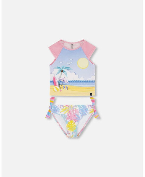 Girl Two Piece Rash guard Swimsuit Palm Leaf Pastel Print - Toddler Child