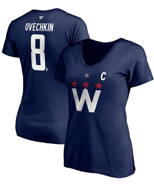 Women's Alexander Ovechkin Navy Washington Capitals 2020/21 Alternate Authentic Stack Name and Number V-Neck T-shirt