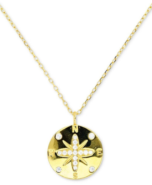 Cubic Zirconia Sand Dollar Pendant Necklace in 14k Gold-Plated Sterling Silver, 18" +2" extender