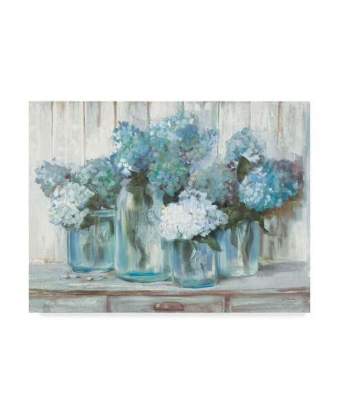 Carol Rowan Hydrangeas in Glass Jars Blue Canvas Art - 37" x 49"