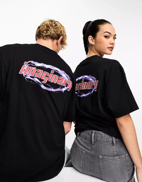 Weekday Unisex oversized t-shirt with graphic print in black exclusive to ASOS