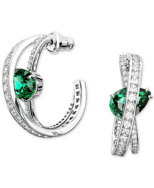 Silver-Tone Hyperbola Green Crystal Double Spiral Medium Hoop Earrings, 2"