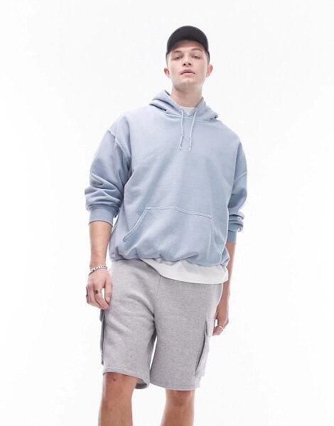 Topman vintage wash hoodie in light blue