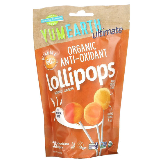 Ultimate, Organic Anti-Oxidant Lollipops, Mango, Orange, Lemon, 15 Lollipops, 3.3 oz (93 g)