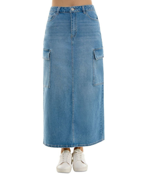 Juniors' Denim Cargo Maxi Skirt