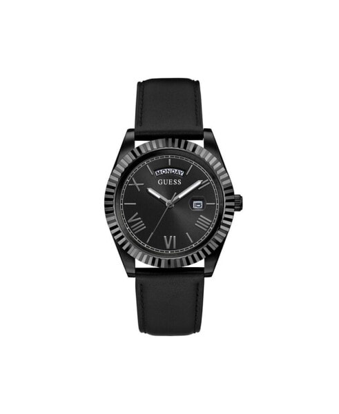 Men's Black Leather Strap Day-Date Watch 42mm
