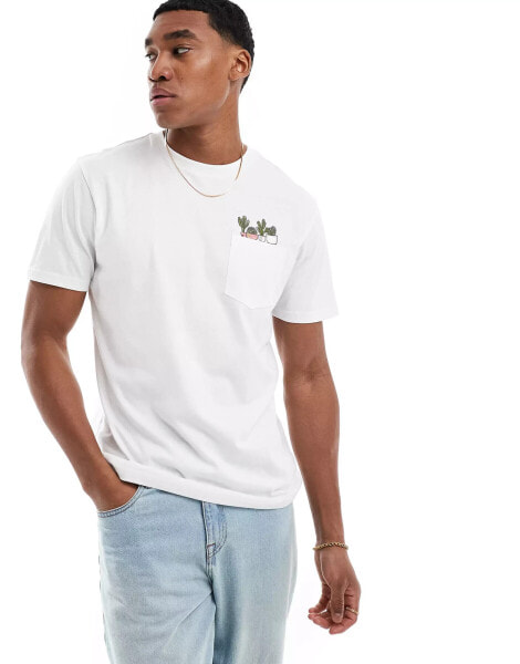 Threadbare cactus embroidery pocket t-shirt in white