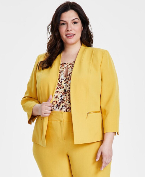Plus Size Collarless Open-Front Long-Sleeve Blazer