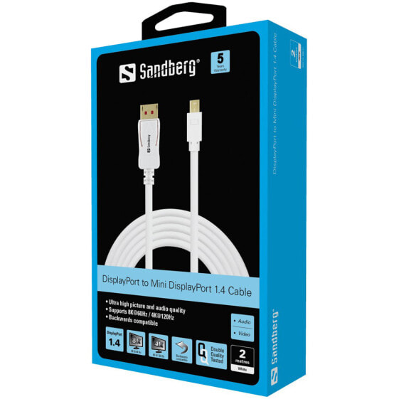 SANDBERG DP-MiniDP 1.4 8K60Hz 2m - 2 m - DisplayPort - Mini DisplayPort - Male - Male - 7680 x 4320 pixels