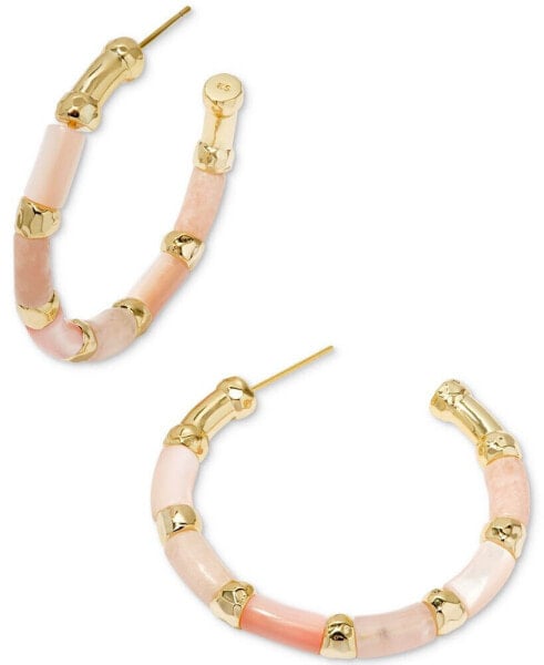 14k Gold-Plated Medium Mixed Bead C-Hoop Earrings, 1.27"