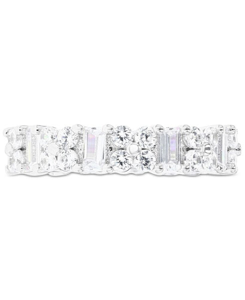 Cubic Zirconia Round & Baguette Eternity Band in Sterling Silver