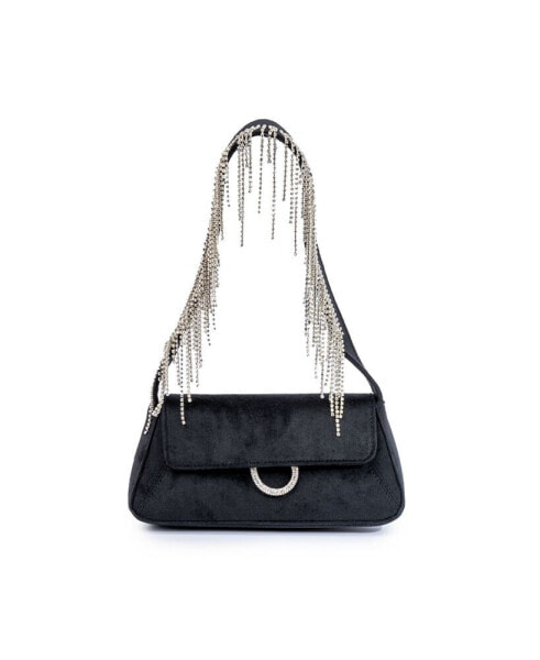 Rhinestone Fringe Velvet Shoulder Bag