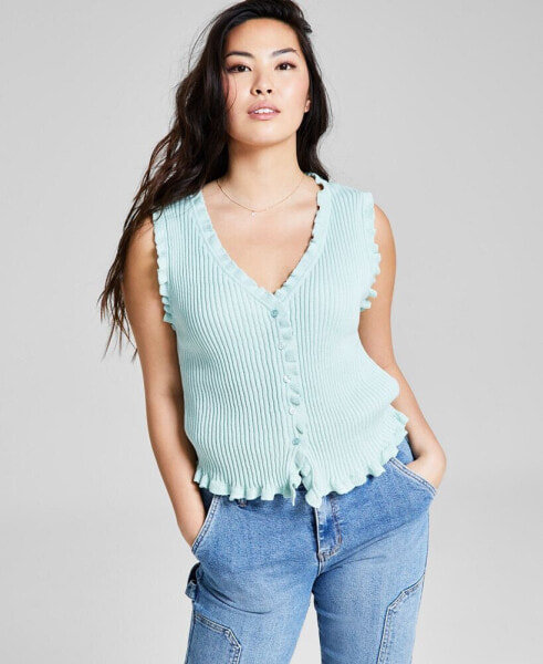 Women's Ruffle-Trim Button-Up Sweater Vest, Created for Macy's