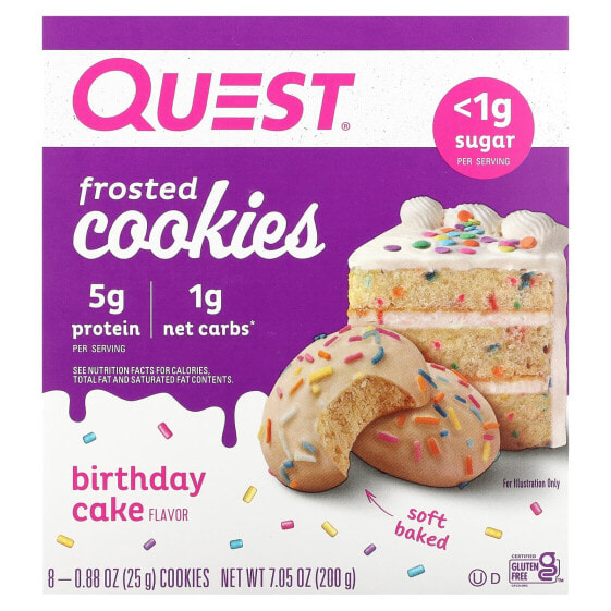 Батончик с протеином Quest Nutrition Frosted Cookies, Birthday Cake, 8 шт., 0.88 унций (25 г) каждый