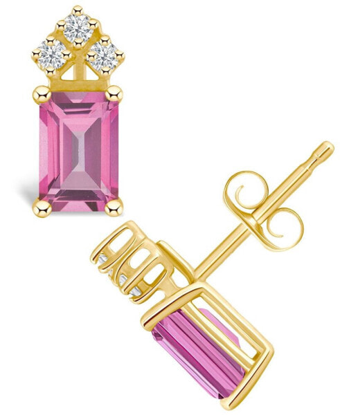 Pink Topaz (1-3/8 ct. t.w.) and Diamond (1/8 ct. t.w.) Stud Earrings in 14K White Gold or 14K Yellow Gold