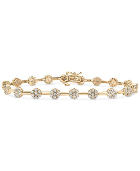 Diamond Flower Cluster Link Bracelet (2 ct. t.w.) in 14k Gold, Created for Macy's